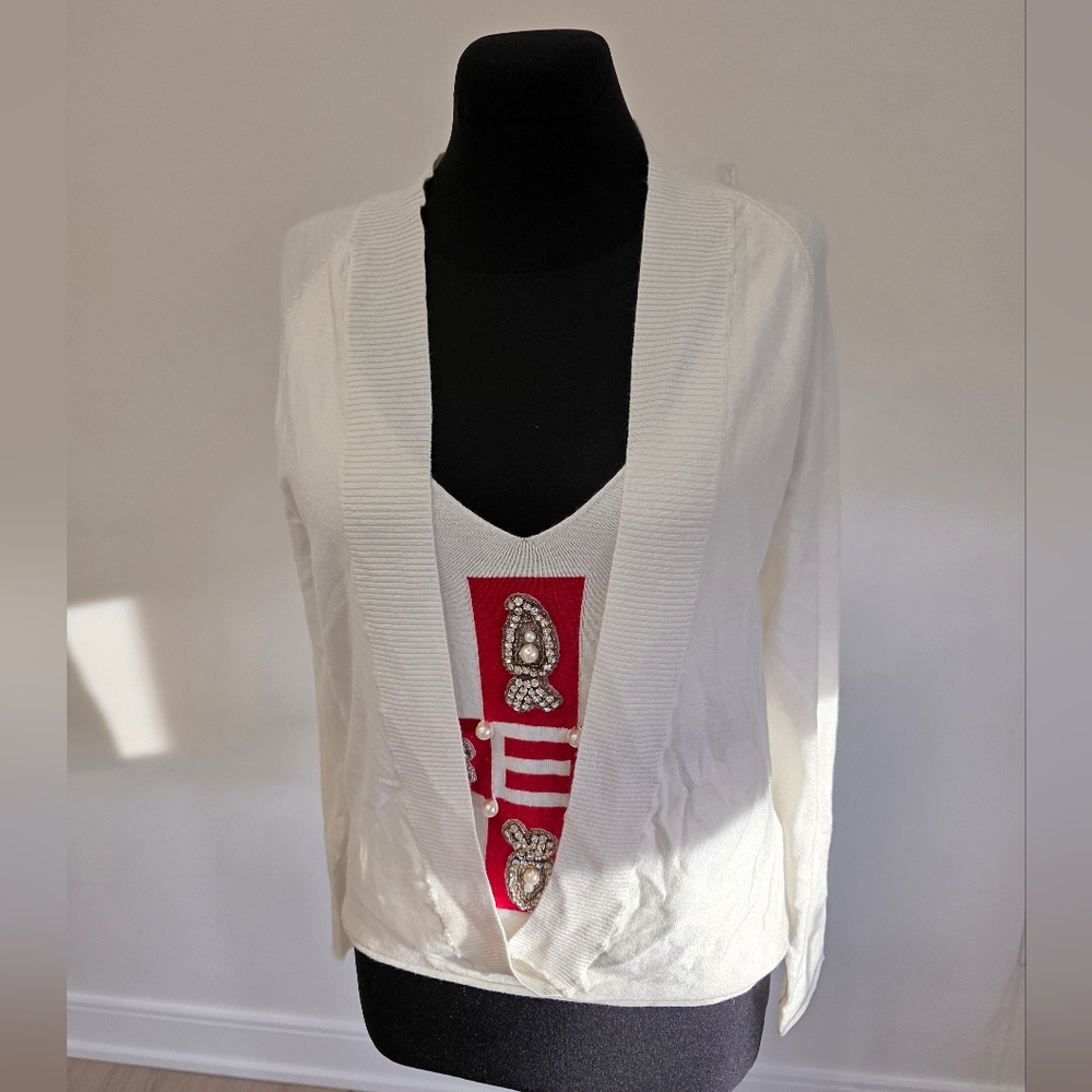 Etincelle Angora Blend Sweater With Embellished Crystals & Pearl Detail